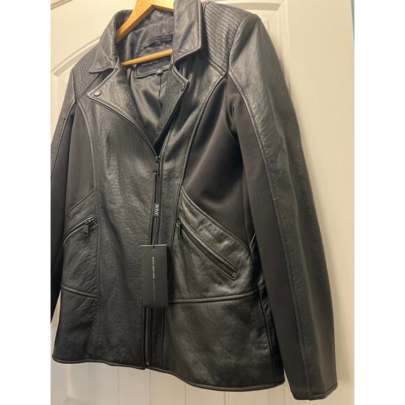 NWT Marc New York Andrew Marc Women’s Leather Motorcycle Jacket Size L Black - Picture 5 of 6
